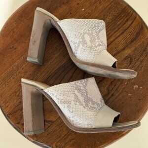 Rag + Bone Tristan Snake Print Mule Sandal Shoe Sz 9.5 White Python Leather 39.5